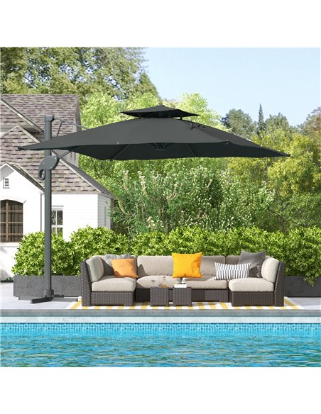Outsunny Garden Parasol, 3(m) Cantilever Parasol with Hydraulic Mechanism, Dual Vented Top, 8 Ribs, Cross Base, Grey 84D-322V00C - pic 54847 | FastDaddyshop