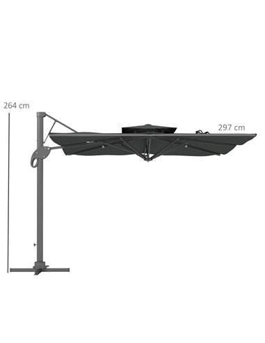 Outsunny Garden Parasol, 3(m) Cantilever Parasol with Hydraulic Mechanism, Dual Vented Top, 8 Ribs, Cross Base, Grey 84D-322V00C