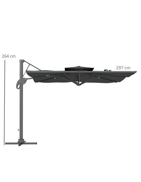 Outsunny Garden Parasol, 3(m) Cantilever Parasol with Hydraulic Mechanism, Dual Vented Top, 8 Ribs, Cross Base, Grey 84D-322V00C - pic 54848 | FastDaddyshop