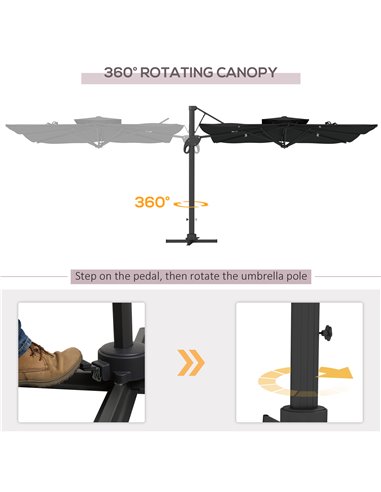 Outsunny Garden Parasol, 3(m) Cantilever Parasol with Hydraulic Mechanism, Dual Vented Top, 8 Ribs, Cross Base, Grey 84D-322V00C