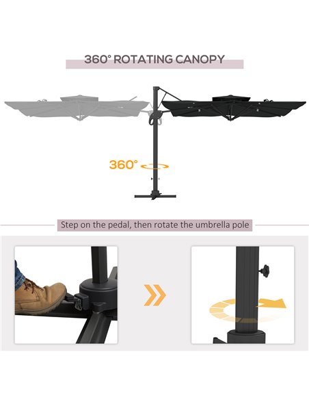 Outsunny Garden Parasol, 3(m) Cantilever Parasol with Hydraulic Mechanism, Dual Vented Top, 8 Ribs, Cross Base, Grey 84D-322V00C - pic 54851 | FastDaddyshop