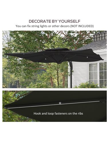 Outsunny Garden Parasol, 3(m) Cantilever Parasol with Hydraulic Mechanism, Dual Vented Top, 8 Ribs, Cross Base, Grey 84D-322V00C