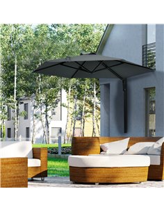 Outsunny Wall Mounted Parasol, Hand to Push Patio Umbrella, Dark Grey 84D-210V00CG 2
