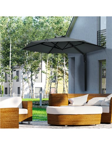 Outsunny Wall Mounted Parasol, Hand to Push Patio Umbrella, Dark Grey 84D-210V00CG