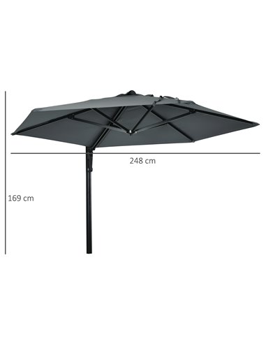 Outsunny Wall Mounted Parasol, Hand to Push Outdoor Patio Umbrella with 180 Degree Rotatable Canopy for Porch, Deck, Garden, 250