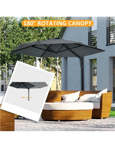 Outsunny Wall Mounted Parasol, Hand to Push Outdoor Patio Umbrella with 180 Degree Rotatable Canopy for Porch, Deck, Garden, 250