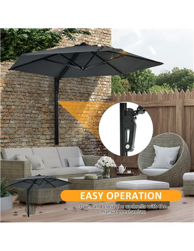 Outsunny Wall Mounted Parasol, Hand to Push Outdoor Patio Umbrella with 180 Degree Rotatable Canopy for Porch, Deck, Garden, 250