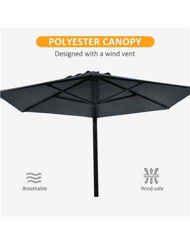 Outsunny Wall Mounted Parasol, Hand to Push Outdoor Patio Umbrella with 180 Degree Rotatable Canopy for Porch, Deck, Garden, 250