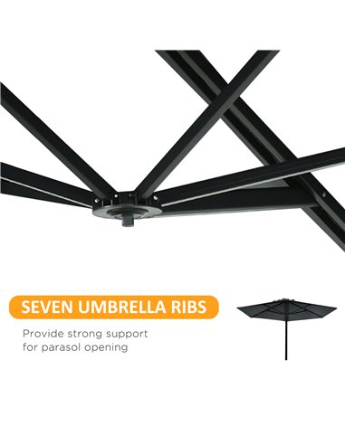 Outsunny Wall Mounted Parasol, Hand to Push Outdoor Patio Umbrella with 180 Degree Rotatable Canopy for Porch, Deck, Garden, 250