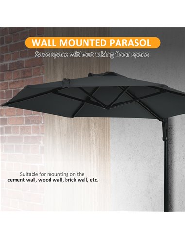 Outsunny Wall Mounted Parasol, Hand to Push Outdoor Patio Umbrella with 180 Degree Rotatable Canopy for Porch, Deck, Garden, 250