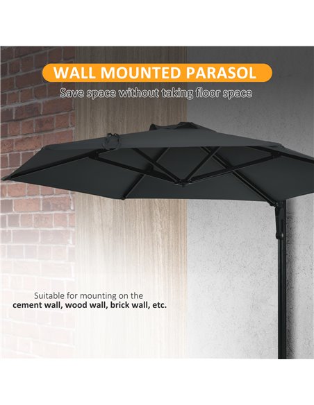Outsunny Wall Mounted Parasol, Hand to Push Outdoor Patio Umbrella with 180 Degree Rotatable Canopy for Porch, Deck, Garden, 250 - pic 54862 | FastDaddyshop