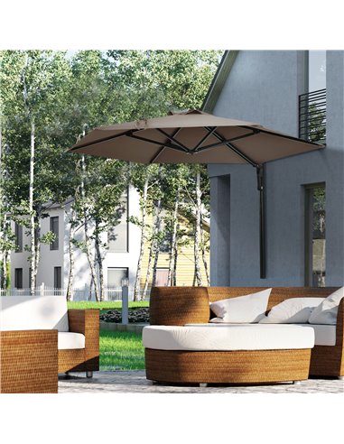 Outsunny Wall Mounted Parasol, Hand to Push Patio Umbrella, Khaki 84D-210V00KK