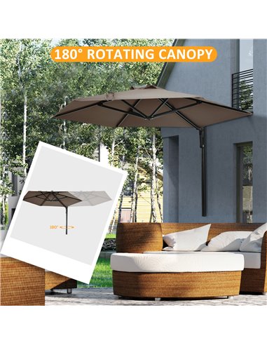 Outsunny Wall Mounted Parasol, Hand to Push Outdoor Patio Umbrella with 180 Degree Rotatable Canopy for Porch, Deck, Garden, 250