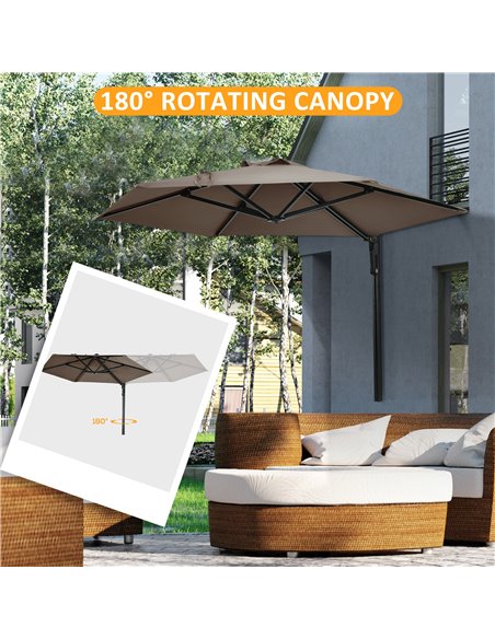 Outsunny Wall Mounted Parasol, Hand to Push Outdoor Patio Umbrella with 180 Degree Rotatable Canopy for Porch, Deck, Garden, 250 - pic 54867 | FastDaddyshop