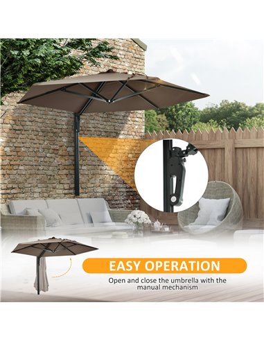 Outsunny Wall Mounted Parasol, Hand to Push Outdoor Patio Umbrella with 180 Degree Rotatable Canopy for Porch, Deck, Garden, 250