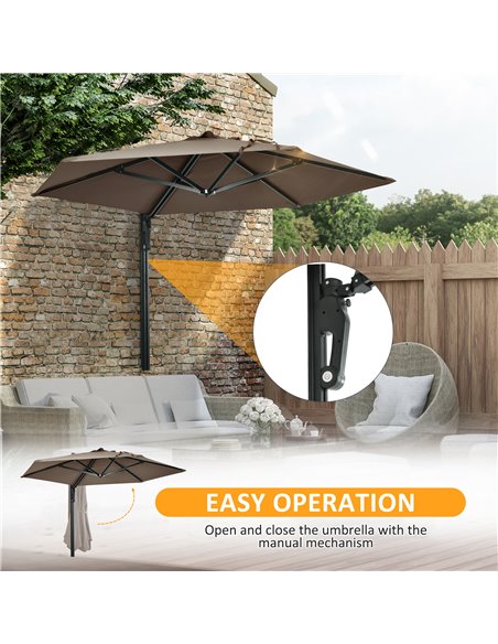 Outsunny Wall Mounted Parasol, Hand to Push Outdoor Patio Umbrella with 180 Degree Rotatable Canopy for Porch, Deck, Garden, 250 - pic 54868 | FastDaddyshop