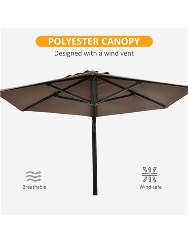 Outsunny Wall Mounted Parasol, Hand to Push Outdoor Patio Umbrella with 180 Degree Rotatable Canopy for Porch, Deck, Garden, 250