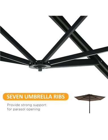 Outsunny Wall Mounted Parasol, Hand to Push Outdoor Patio Umbrella with 180 Degree Rotatable Canopy for Porch, Deck, Garden, 250