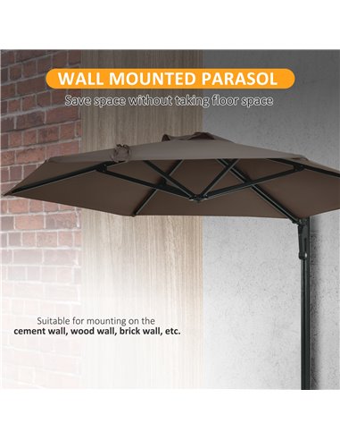 Outsunny Wall Mounted Parasol, Hand to Push Outdoor Patio Umbrella with 180 Degree Rotatable Canopy for Porch, Deck, Garden, 250