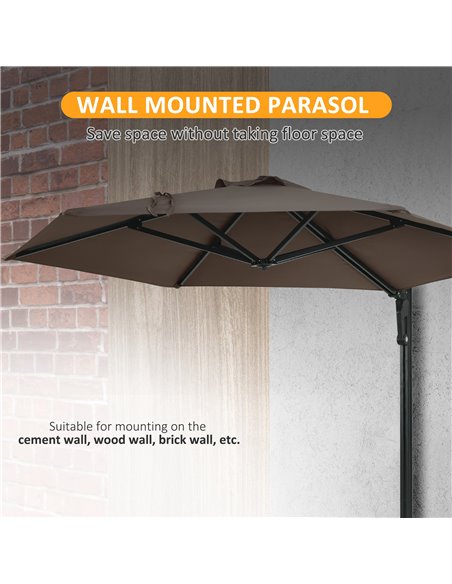 Outsunny Wall Mounted Parasol, Hand to Push Outdoor Patio Umbrella with 180 Degree Rotatable Canopy for Porch, Deck, Garden, 250 - pic 54871 | FastDaddyshop