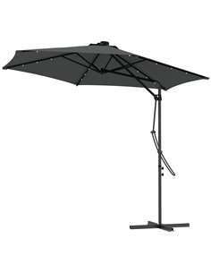 Outsunny 3(m) Garden Parasol Cantilever Umbrella with Solar LED, Dark Grey 84D-266V00CG