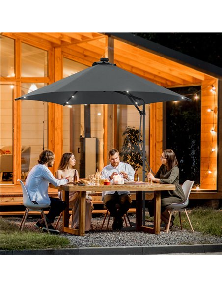 Outsunny 3(m) Garden Parasol Cantilever Umbrella with Solar LED, Cross Base and Waterproof Cover, Dark Grey 84D-266V00CG - pic 54874 | FastDaddyshop