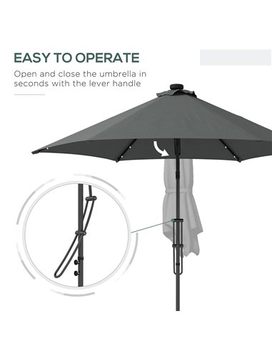 Outsunny 3(m) Garden Parasol Cantilever Umbrella with Solar LED, Cross Base and Waterproof Cover, Dark Grey 84D-266V00CG