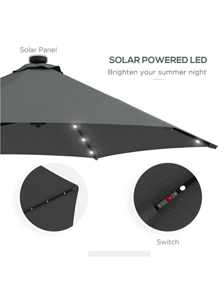 Outsunny 3(m) Garden Parasol Cantilever Umbrella with Solar LED, Cross Base and Waterproof Cover, Dark Grey 84D-266V00CG - pic 54877 | FastDaddyshop