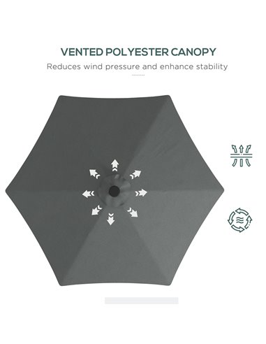 Outsunny 3(m) Garden Parasol Cantilever Umbrella with Solar LED, Cross Base and Waterproof Cover, Dark Grey 84D-266V00CG