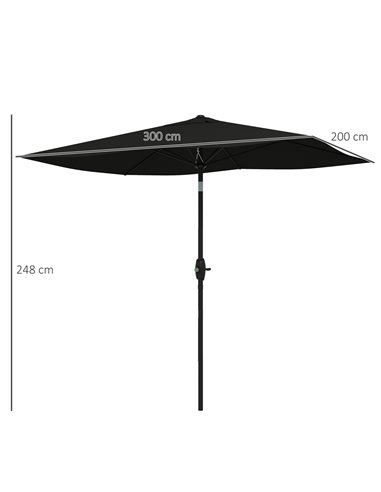 Outsunny 2 x 3(m) Garden Parasol Umbrella, Rectangular Outdoor Market Umbrella Sun Shade with Crank & Push Button Tilt, 6 Ribs, 