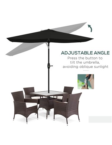 Outsunny 2 x 3(m) Garden Parasol Umbrella, Rectangular Outdoor Market Umbrella Sun Shade with Crank & Push Button Tilt, 6 Ribs, 