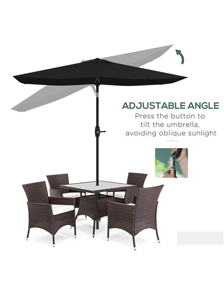 Outsunny 2 x 3(m) Garden Parasol Umbrella, Rectangular Outdoor Market Umbrella Sun Shade with Crank & Push Button Tilt, 6 Ribs,  - pic 54885 | FastDaddyshop
