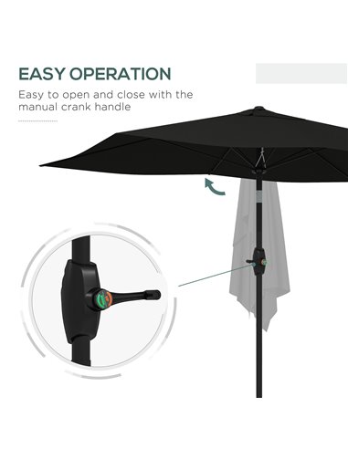 Outsunny 2 x 3(m) Garden Parasol Umbrella, Rectangular Outdoor Market Umbrella Sun Shade with Crank & Push Button Tilt, 6 Ribs, 