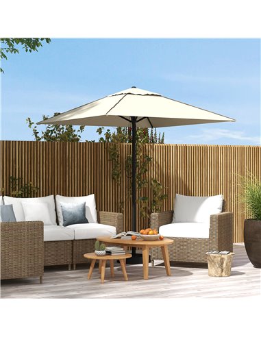 Outsunny Garden Market Parasol, Patio Umbrella with Vent, Sun Shade Canopy with Piping Side, Table Compatible, Beige 84D-301V00B