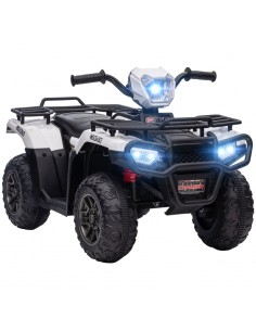 Homcom 3+ Kids Quad Bike ATV 12V with Forward Reverse Functions, Music, LED Headlights, White