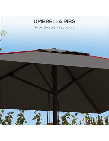 Outsunny Garden Parasol Umbrella with Air Vent, Outdoor Market Table Sunshade Canopy with Decorative Edging, Grey 84D-301V00CG