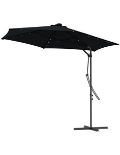 Outsunny 3(m) Garden Parasol Cantilever Umbrella with Solar LED, Black 84D-266V00BK
