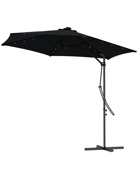 Outsunny 3(m) Garden Parasol Cantilever Umbrella with Solar LED, Black 84D-266V00BK - pic 54909 | FastDaddyshop