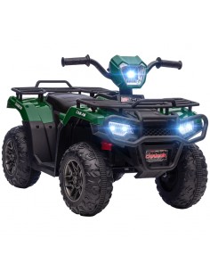 Homcom 3+ Kids Quad Bike ATV 12V with Forward Reverse Functions, Music, LED Headlights, Green