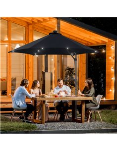 Outsunny 3(m) Garden Parasol Cantilever Umbrella with Solar LED, Black 84D-266V00BK 2
