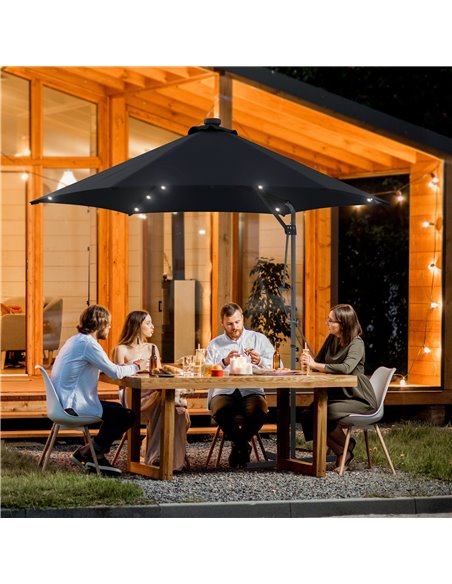 Outsunny 3(m) Garden Parasol Cantilever Umbrella with Solar LED, Cross Base and Waterproof Cover, Black 84D-266V00BK - pic 54910 | FastDaddyshop