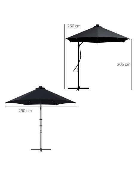 Outsunny 3(m) Garden Parasol Cantilever Umbrella with Solar LED, Cross Base and Waterproof Cover, Black 84D-266V00BK - pic 54911 | FastDaddyshop