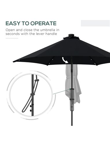 Outsunny 3(m) Garden Parasol Cantilever Umbrella with Solar LED, Cross Base and Waterproof Cover, Black 84D-266V00BK