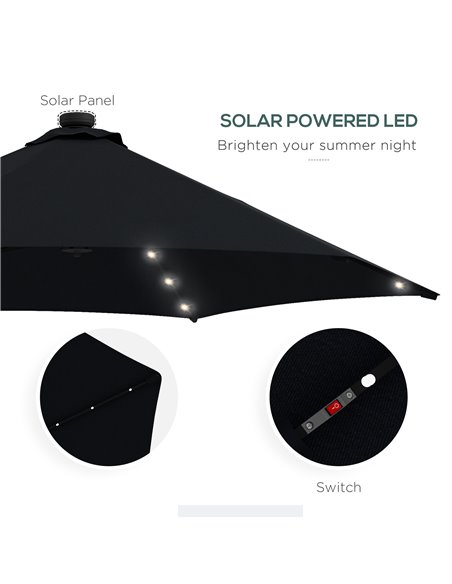 Outsunny 3(m) Garden Parasol Cantilever Umbrella with Solar LED, Cross Base and Waterproof Cover, Black 84D-266V00BK - pic 54913 | FastDaddyshop