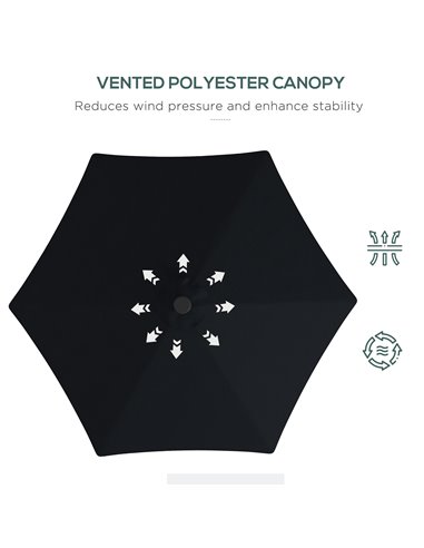 Outsunny 3(m) Garden Parasol Cantilever Umbrella with Solar LED, Cross Base and Waterproof Cover, Black 84D-266V00BK