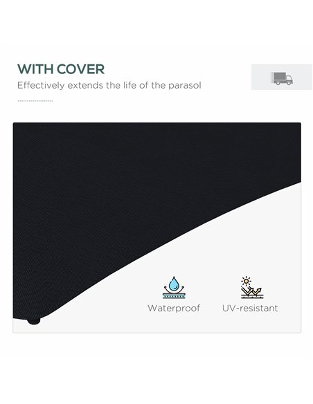Outsunny 3(m) Garden Parasol Cantilever Umbrella with Solar LED, Cross Base and Waterproof Cover, Black 84D-266V00BK - pic 54915 | FastDaddyshop