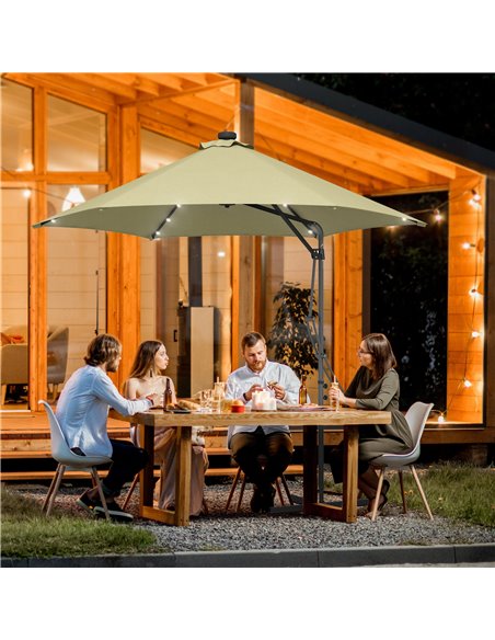 Outsunny 3(m) Garden Parasol Cantilever Umbrella with Solar LED, Cross Base and Waterproof Cover, Beige 84D-266V00BG - pic 54919 | FastDaddyshop