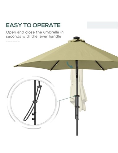 Outsunny 3(m) Garden Parasol Cantilever Umbrella with Solar LED, Cross Base and Waterproof Cover, Beige 84D-266V00BG