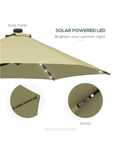 Outsunny 3(m) Garden Parasol Cantilever Umbrella with Solar LED, Cross Base and Waterproof Cover, Beige 84D-266V00BG