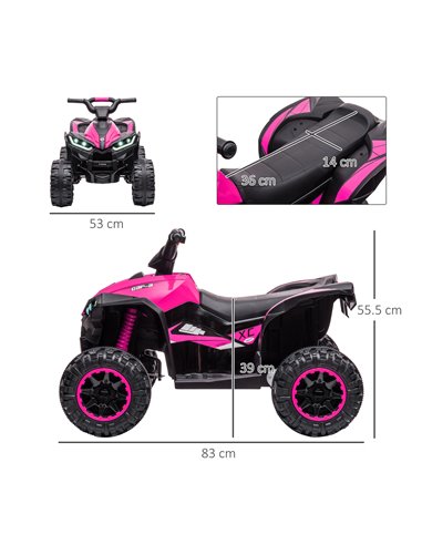 HOMCOM 12V Quad Bike with Forward Reverse Functions, Ride on Car ATV Toy with High/Low Speed, Slow Start, Suspension System, Hor